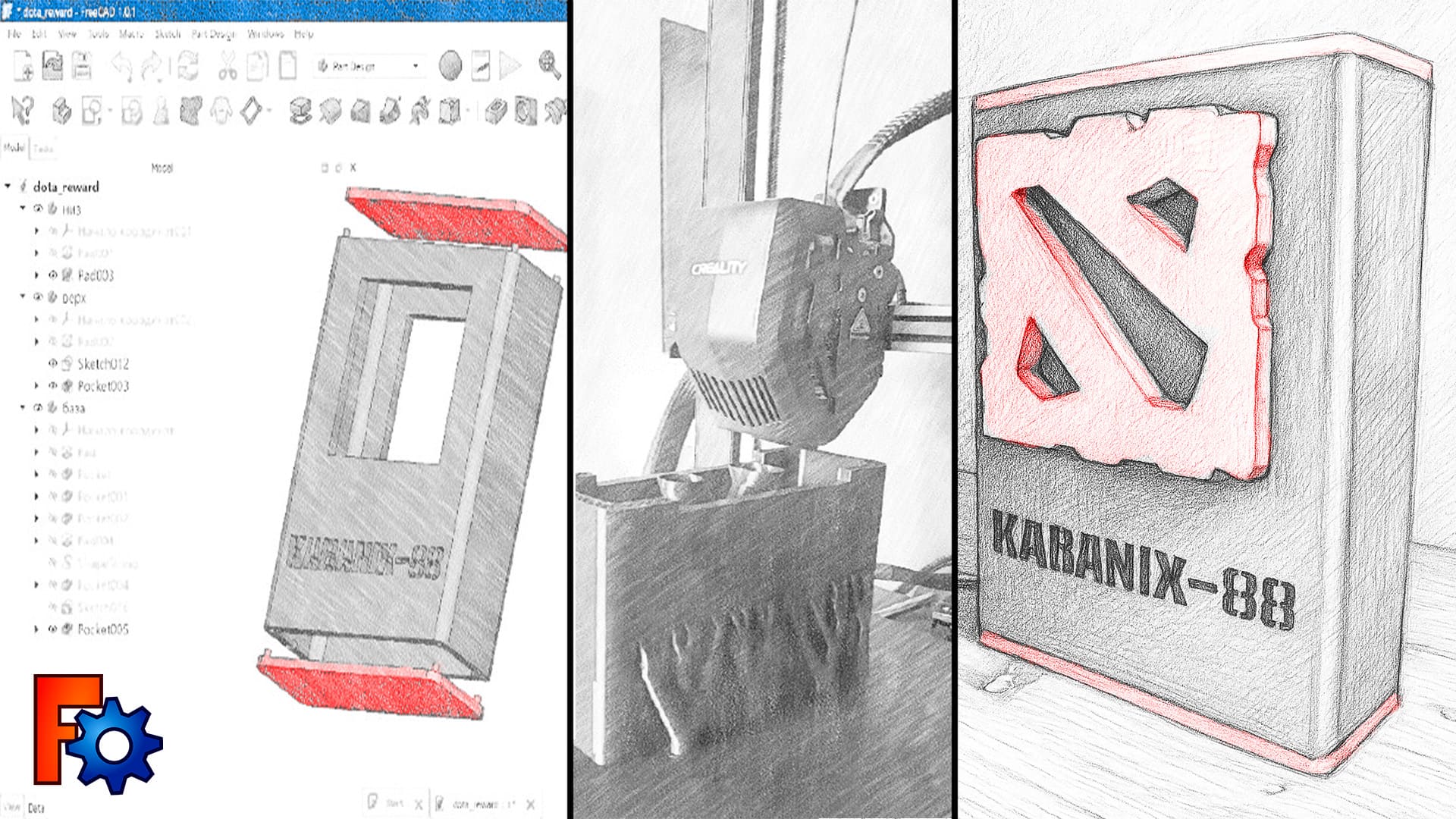 Creating a Dota 2 Reward (FreeCad -> Creality Print -> Manual assembly)